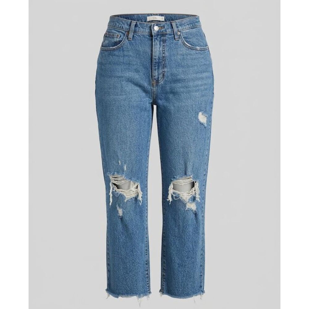 Universal Thread Women's Distressed Med-Wash Jeans Size 14 32R L Grunge Preppy